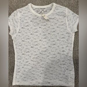 aerie White Floral Lace Crewneck Top